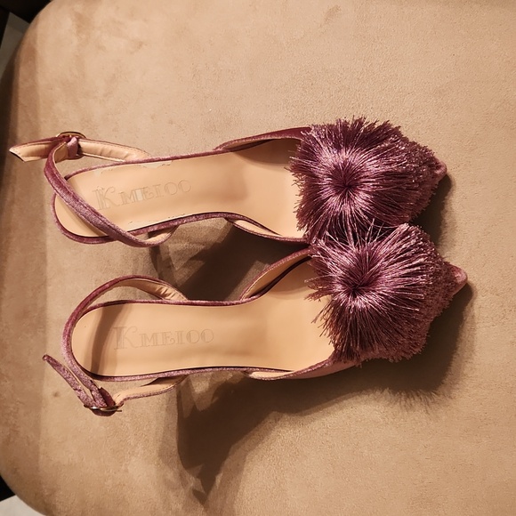 Kmeioo beautiful pumps Puff pompon Hight heel pointed toe size 7 - Picture 5 of 15